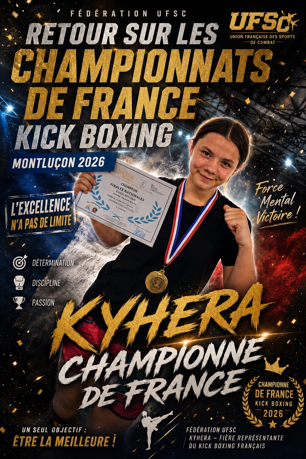 Kyhera Cadoret pendant un combat officiel de Kick-Boxing